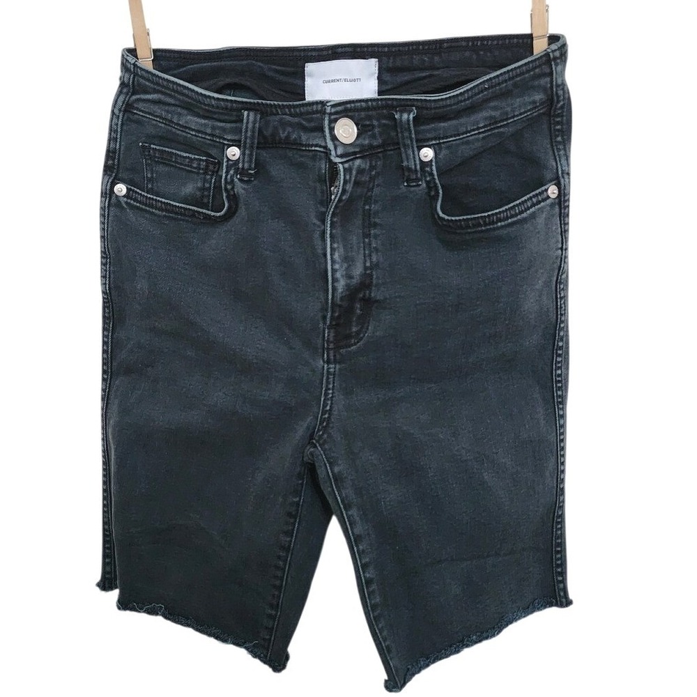 Current/Elliott Black Raw Hem High Waisted Faded Black Denim Cutoff Shorts Sz 28